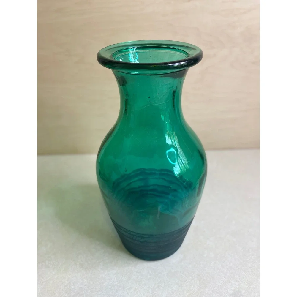 15.5in Large Glass Vase Emerald Green Made Spain Ribbed Base Boho Chic Emerald